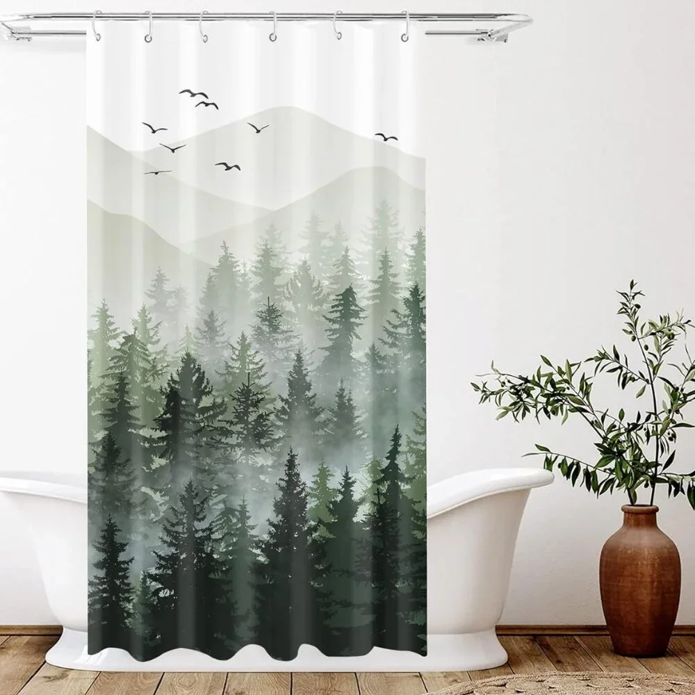 Green woodland forest shower curtain